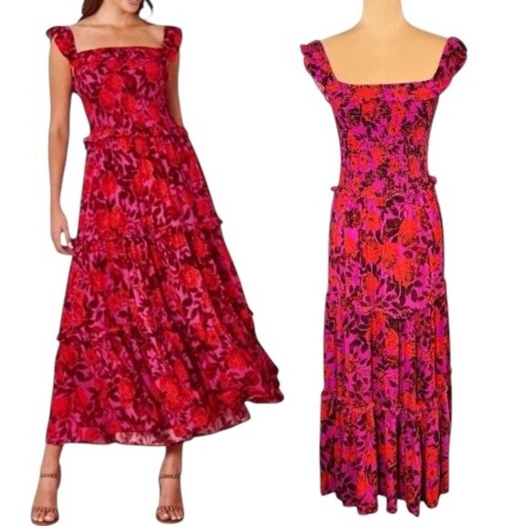 Anthropologie Abel the Label PurpleReign Tiered Maxi Dress Sz.XS Purple Floral - Picture 1 of 15